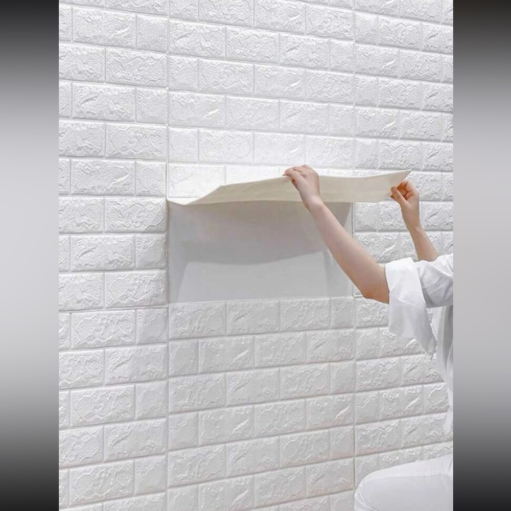DIY Wallpaper - self adhesive, 3D brick design, waterproof - white - 9 pieces